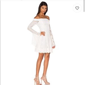 Nicholas Cornelli lace white fit and flare mini dress off the shoulder